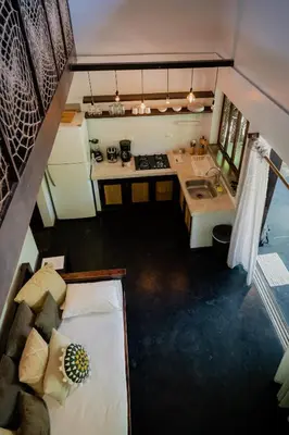an overhead view of a kitchen with a sink at Lua Villas in Santa Teresa Beach