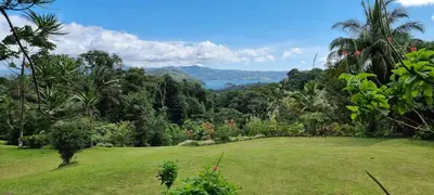 a lush green field with a view of the ocean at Hotel La Rana de Arenal in Nuevo Arenal