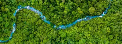 an aerial view of a river in a forest at Hideaway Rio Celeste Hotel in Bijagua