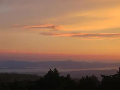 a sunset over the water with trees in the foreground at Apartamento ArteSAna - Jardín de la Diosa in Monteverde Costa Rica