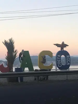 a bird sitting on top of a sign on the side of the road at 2Bed 2Bath Jaco Costa Linda in Jacó
