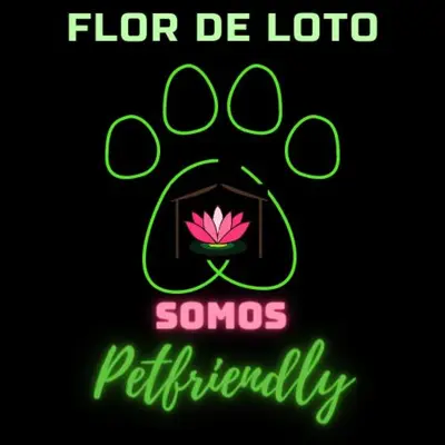 a neon sign with a dog with a pink flower on it at La Flor de Loto in Cartago