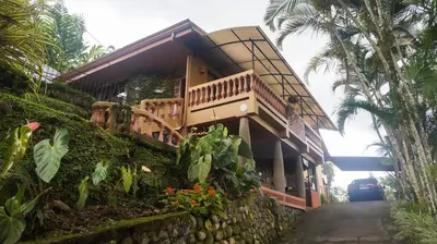a house on the side of a hill with plants at Hospedaje La Naciente in Turrialba