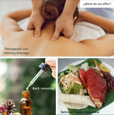 a collage of pictures of a woman with food and a bottle of medicine at Eco Guest House - Sarapiquí 1 in Sarapiquí