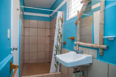 a bathroom with a sink and a shower at Hotel Brasilito in Brasilito