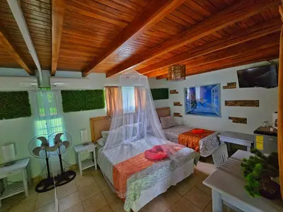 a bedroom with a bed with a mosquito net at BellaVista Suites By Villas Verdes - Samara Beach in Sámara