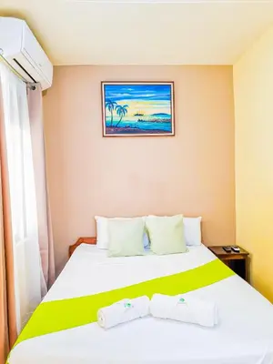 a bedroom with a large bed with a window at Cabinas Coco Alegre in Coco