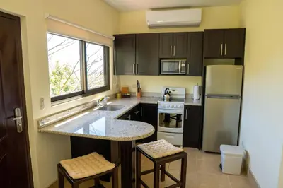 a kitchen with a sink and a refrigerator at Vida Mountain Resort & Spa Adults Only in San Ramón