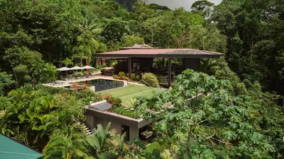 an aerial view of a house with a garden at Rancho Pacifico - Boutique Hotel for Adults in Uvita