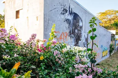 a mural on the side of a building with flowers at Hotel Giada in Sámara