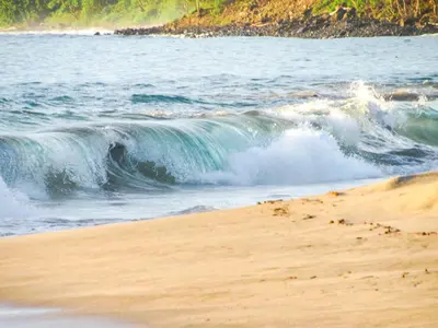 a wave in the ocean on a sandy beach at Hospedaje Combi dream bird in Guanacaste