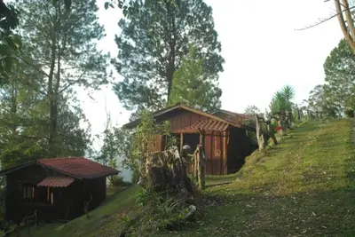 a small house on a hill in a field at Cabañas Don Camilo Albergue de Montaña in Cabecera de Cañas