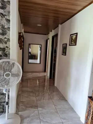 a hallway of a house with a table and a mirror at Arboledas house by the River,Forest and Gardens in San Francisco
