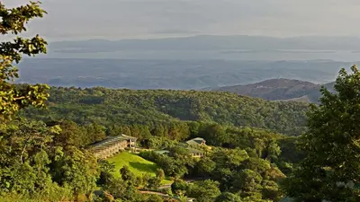 a house on a hill in the middle of a forest at El Establo Mountain Hotel in Monteverde Costa Rica
