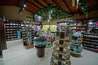 a store filled with lots of products in a store at El Establo Mountain Hotel in Monteverde Costa Rica