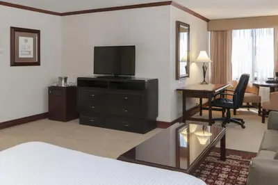a hotel room with a bed and a television and a desk at Delta Hotels by Marriott San Jose Aurola in San José
