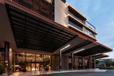 an exterior view of a building with awning at Hyatt Centric San José Escazú in San José