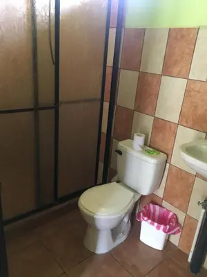 a bathroom with a toilet and a sink at Cabinas Brisas del Golfo in Colorado