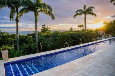 a swimming pool with palm trees in the background at Parador Nature Resort and Spa in Manuel Antonio
