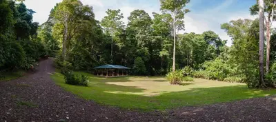 a garden with a gazebo in the middle of a field at Casa Cedro - Portasol Vacation Rentals in Matapalo