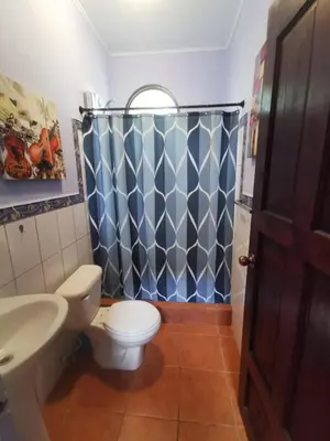 a bathroom with a toilet and a shower at Casa Sueno Colibri in Tamarindo
