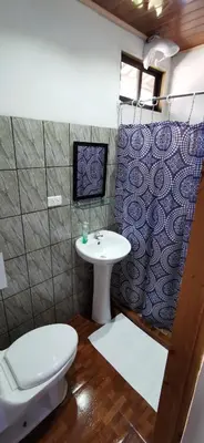 a bathroom with a toilet and a sink at Mora's Place B&B in Monteverde Costa Rica