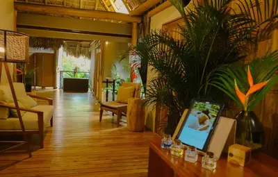 a living room filled with lots of plants at Hotel Nantipa - A Tico Beach Experience in Santa Teresa Beach