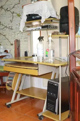 a desk with two bottles on top of it at Casa Copalchi in Monteverde Costa Rica
