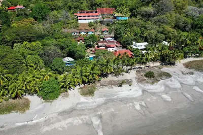 an aerial view of a beach with palm trees at Hotel Las Brisas del Pacifico in Sámara