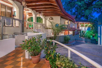 a building with potted plants in front of it at Hotel Villas Lirio in Manuel Antonio