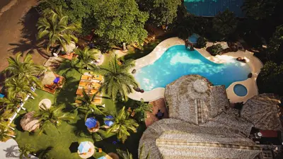 an aerial view of a pool at a resort at Bahia del Sol Beach front Boutique Hotel in Potrero