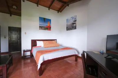 a bedroom with a bed and a flat screen tv at Hotel Terraza del Pacifico in Jacó