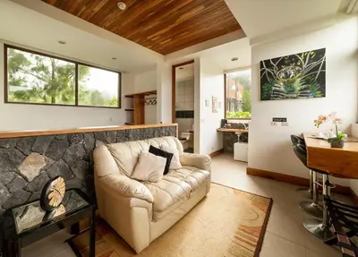 a living room with a couch and a table at Altura Hotel in Poasito