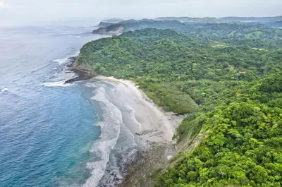 an aerial view of the ocean and a beach at Hacienda Barrigona in Sámara