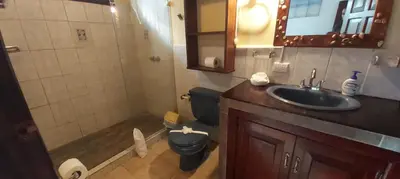 a bathroom with a sink and a toilet and a shower at Massai Apartments in Playa Flamingo