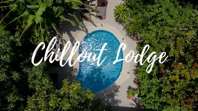 an overhead view of a swimming pool with the text butterfly lodge at Samara Chillout Lodge - Adults only in Sámara