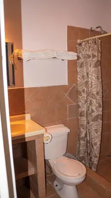 a bathroom with a toilet and a shower at LC17 La Cometa Center of Tamarindo 2bed+2.5bath in Tamarindo
