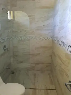 a bathroom with a shower with a toilet and a sink at Hotel Las Palmas de OSA in Ciudad Cortés