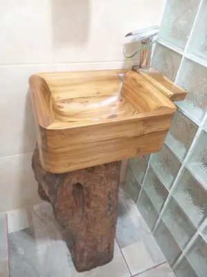 a wooden sink made out of a log in a bathroom at Canopy Wonders Vacation Home in Monteverde Costa Rica