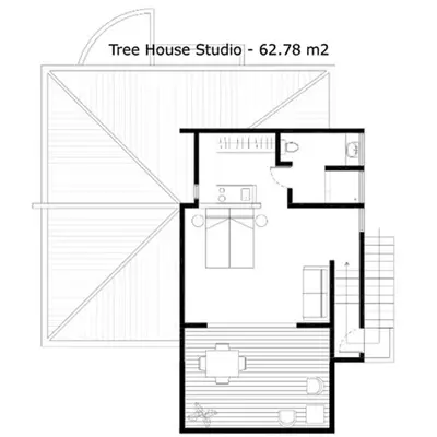 a floor plan of a tree house studio at Casa Frangipani in Montezuma