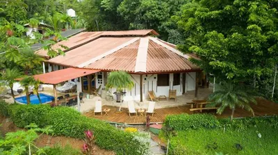 an aerial view of a house with a pool at Poolvilla in Platanillo