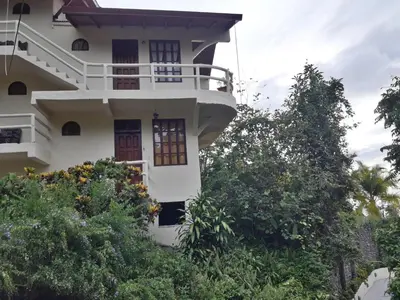 a white house with trees in front of it at Hotel La Colina in Manuel Antonio