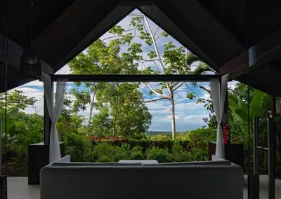 a view from the inside of a gazebo at Oxygen Jungle Villas & Spa in Uvita