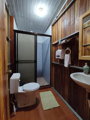 a bathroom with a toilet and a sink at Casitas de Montaña Cabuya in Monteverde Costa Rica