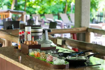 a tray of food on top of a table at Pumilio Mountain & Ocean Hotel in Jacó