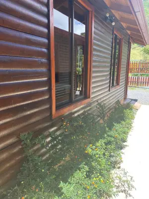 a house with a window on the side of it at Clusia Lodge in El Copey