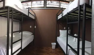 a room with two bunk beds in a building at The Jungle Container in Quepos
