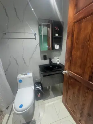 a bathroom with a white toilet and a sink at The Jungle Container in Quepos