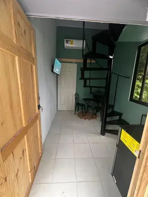 a hallway with a staircase in a room at The Jungle Container in Quepos