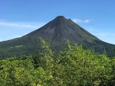 a black mountain with trees in front of it at San Gabriel Apartments in Fortuna